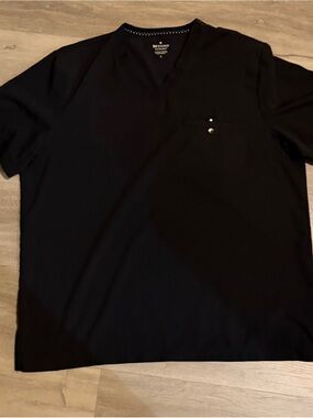 Beyond Scrubs Men's Black V-Neck Casual Button Down Shirt